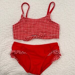Girls Red Gingham Two-Piece Swim Set